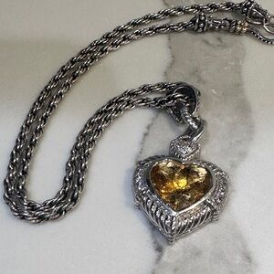 Judith Ripka Yellow Quartz Heart Enhancer Necklace on Cable Chain